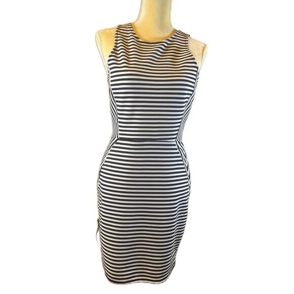 Monteau Navy White‎ Stripe Dress Size L - Picture 2 of 6